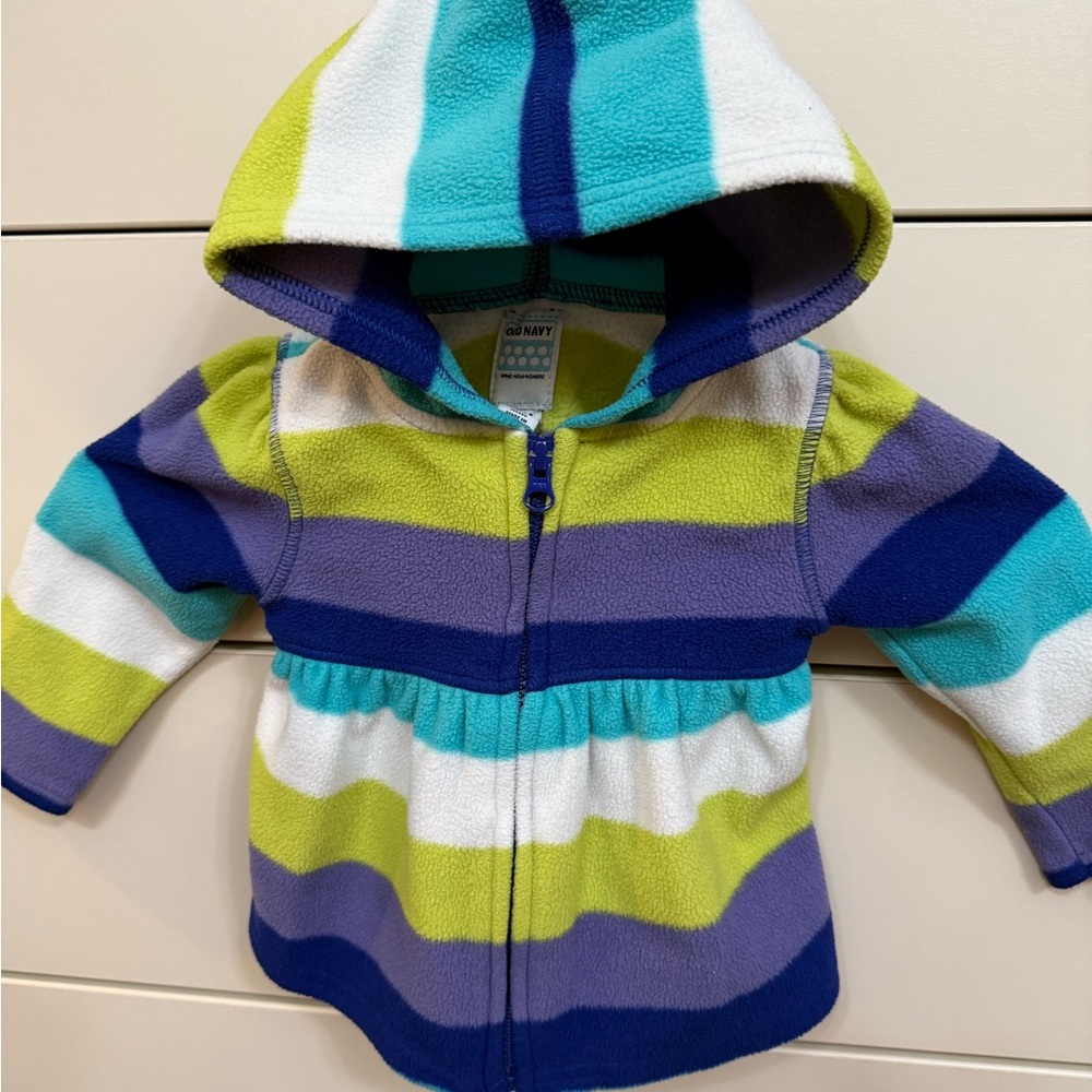 Old Navy Blue and Green Striped Zip-Up Hoodie